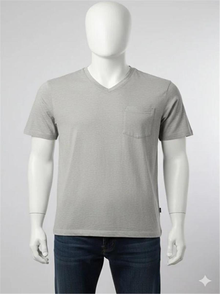 Yazlık V.yaka Penye Tshirt %100 Pamuklu Sol Göğüs Cepli